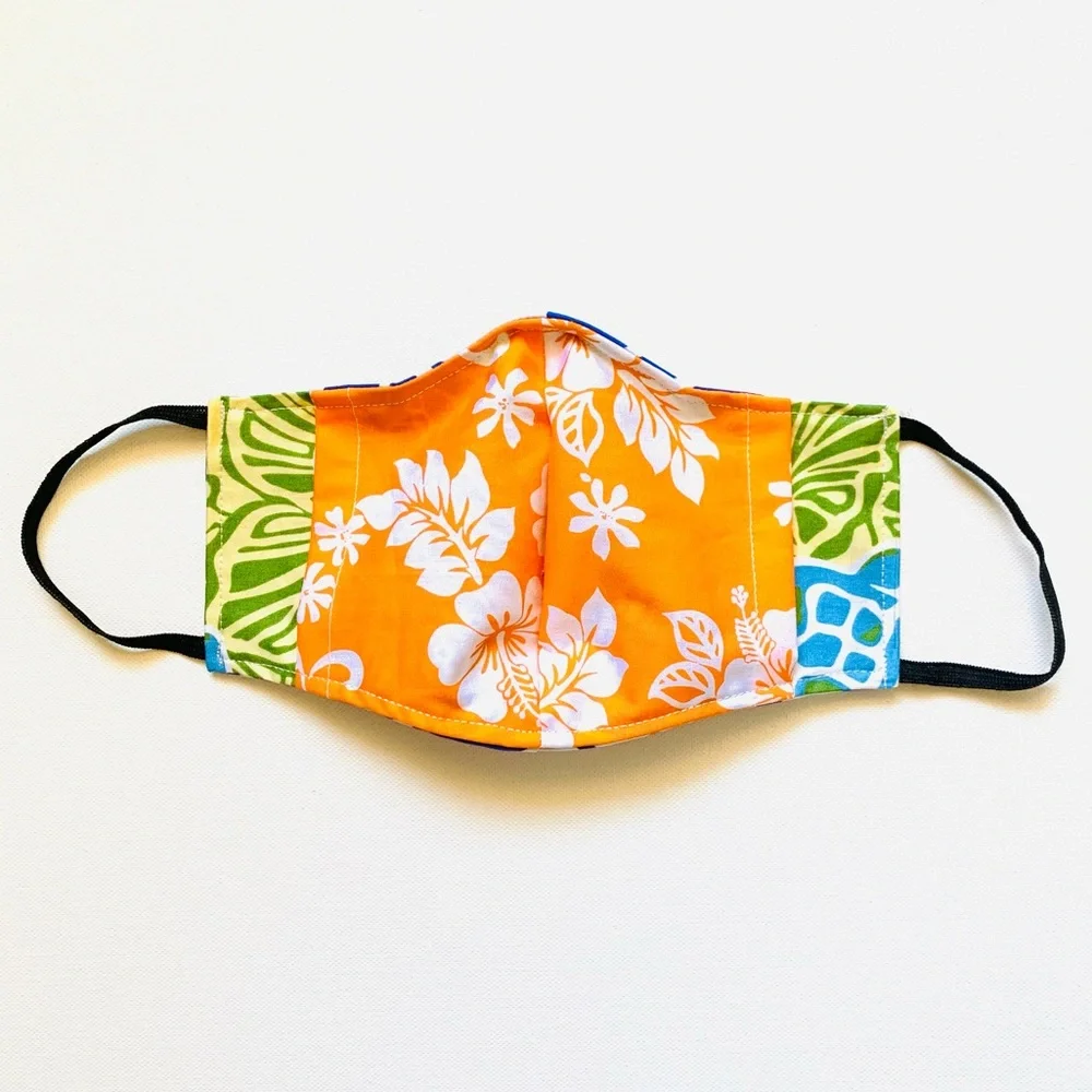 NEW Handmade Blue Plumeria Flower Print Face Mask